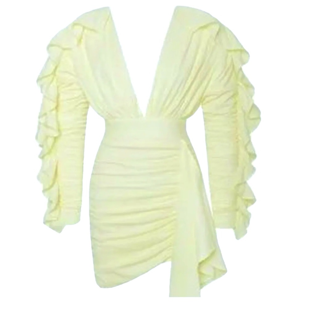 MISS CIRCLE GREEN FLUO NEON BODYCON RUFFLE DRUPED MINI DRESS SIZE LARGE